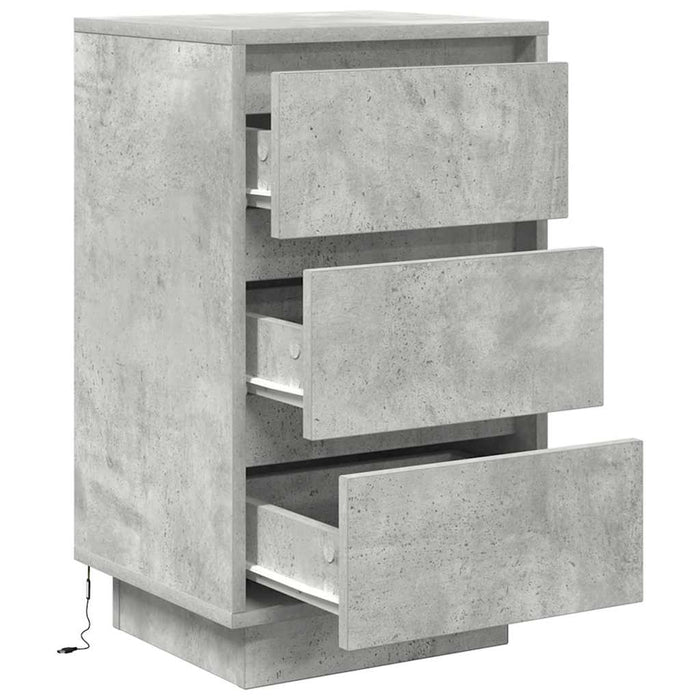 Bedside Cabinet with LED Lights Concrete Grey 38x34x65 cm