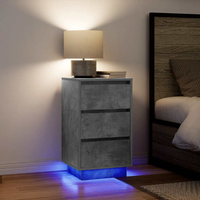 Bedside Cabinet with LED Lights Concrete Grey 38x34x65 cm