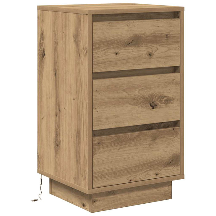 Bedside Cabinet with LED Lights Artisan Oak 38x34x65 cm