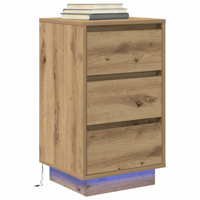 Bedside Cabinet with LED Lights Artisan Oak 38x34x65 cm