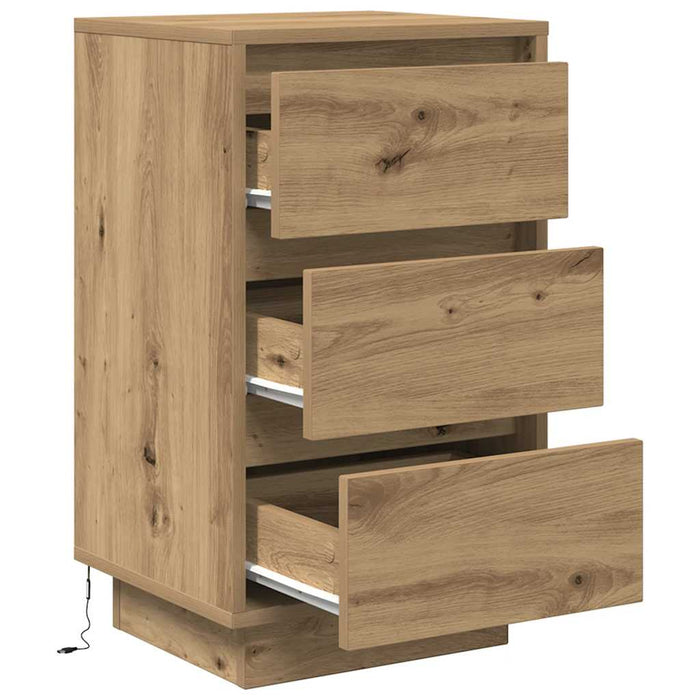 Bedside Cabinet with LED Lights Artisan Oak 38x34x65 cm