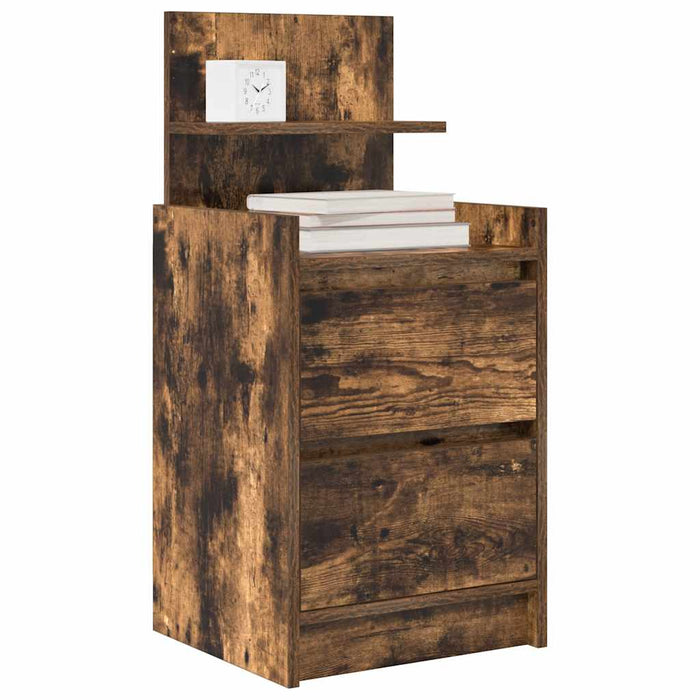 Bedside Cabinet with 2 Drawers Smoked Oak 38x34x80 cm