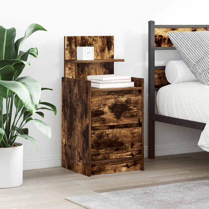 Bedside Cabinet with 2 Drawers Smoked Oak 38x34x80 cm