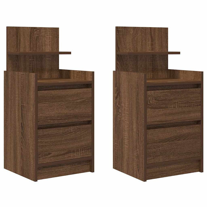 Bedside Cabinets with 2 Drawers 2 pcs Brown Oak 38x34x80 cm