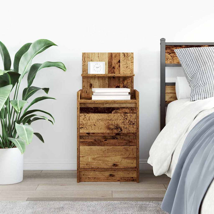 Bedside Cabinet with 2 Drawers Old Wood 38x34x80 cm