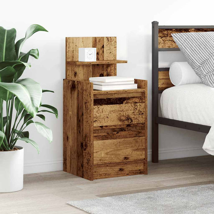 Bedside Cabinet with 2 Drawers Old Wood 38x34x80 cm