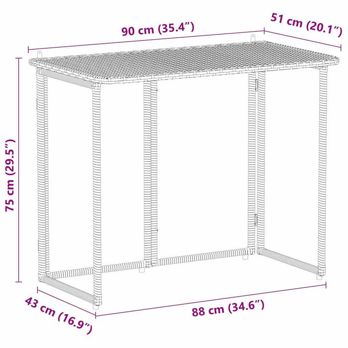 Folding Garden Table Black 90x51x75 cm Poly Rattan