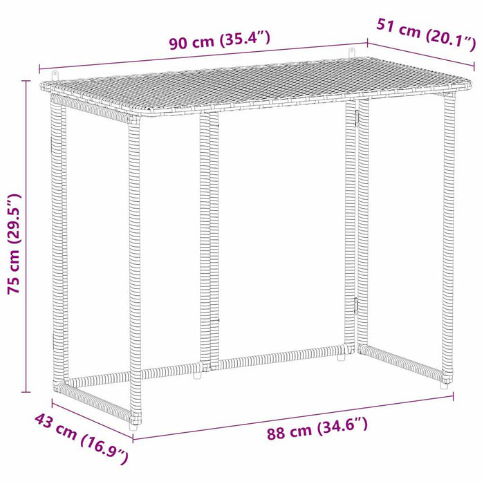 Folding Garden Table Grey 90x51x75 cm Poly Rattan