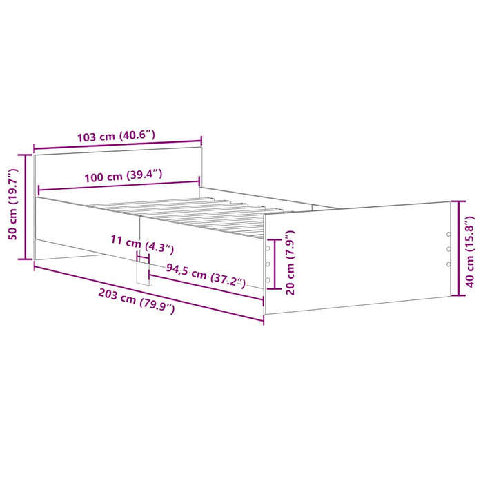 Рамка за легло без матрак Старо дърво 100x200 см Инженерно дърво