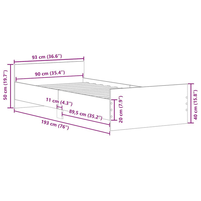 Рамка за легло без матрак Старо дърво 90x190 см Единично инженерно дърво