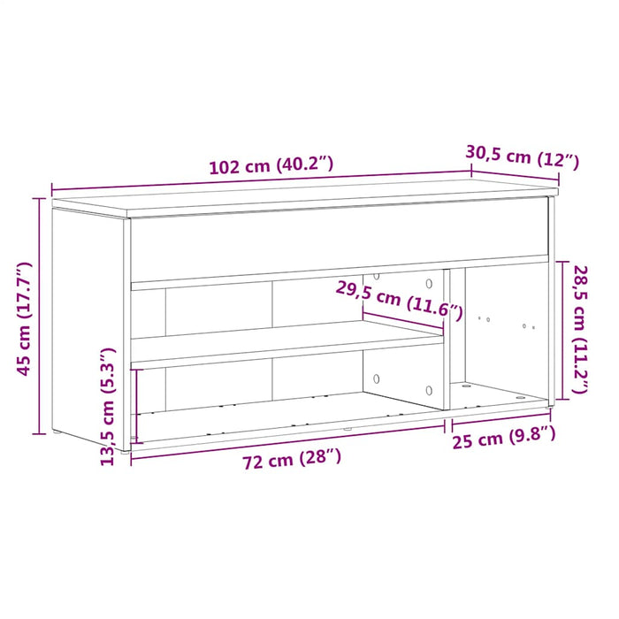 Shoe Bench Smoked Oak 102x30.5x45 cm Engineered Wood