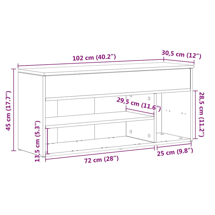 Скамья для обуви Серая Sonoma 102x30,5x45 см Инженерное дерево