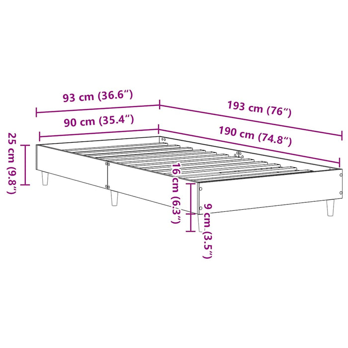 Bed Frame No Mattress Sonoma Oak 90x190 cm Single Engineered Wood