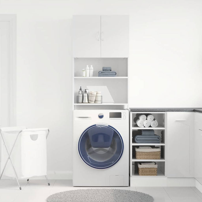 Washing Machine Cabinet High Gloss White 64x24x190 cm Engineered Wood