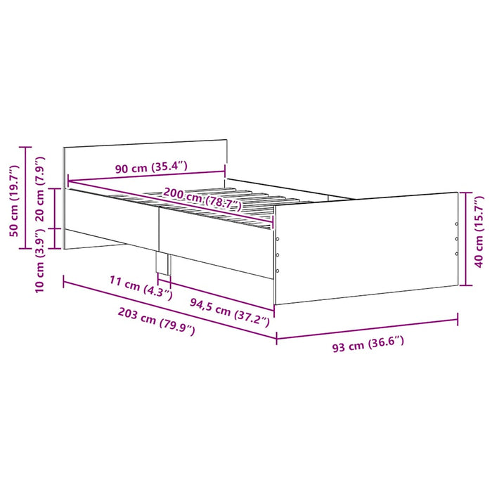 Bed Frame without Mattress Black Oak 90x200 cm Engineered Wood