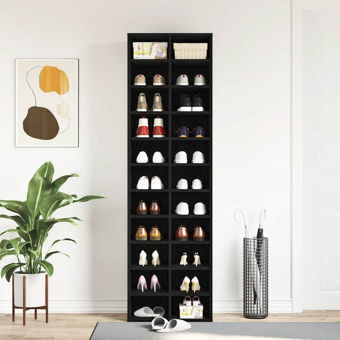 Shoe Cabinet Black Oak 54x34x183 cm Engineered Wood