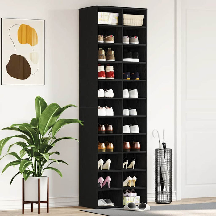 Shoe Cabinet Black Oak 54x34x183 cm Engineered Wood