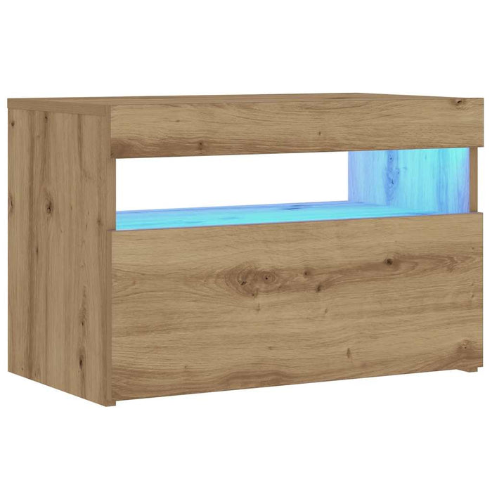 Bedside Cabinet with LED Lights Artisan Oak 60x35x40 cm Engineered Wood