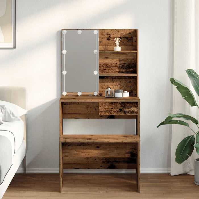 Dressing Table Set with LED Old Wood Engineered Wood