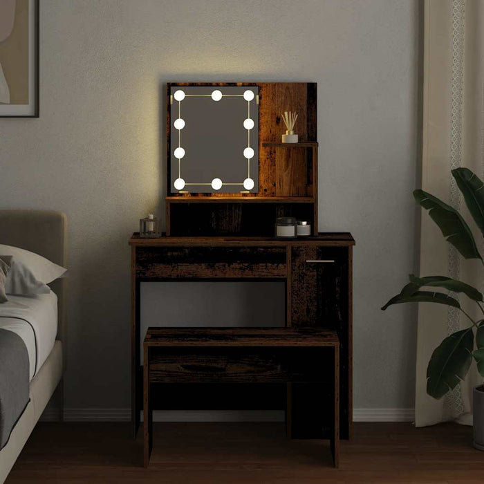 Dressing Table Set with LED Old Wood Engineered Wood