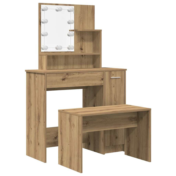 Dressing Table Set with LED Artisan Oak Engineered Wood