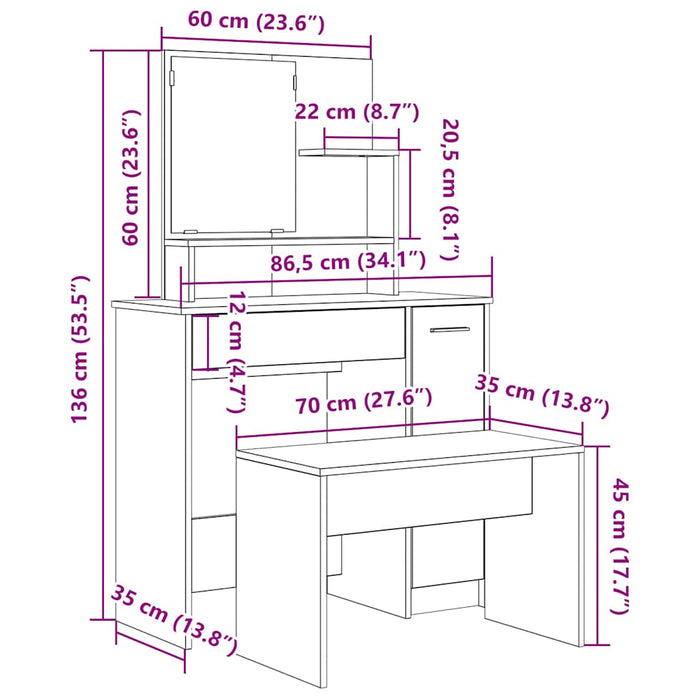 Dressing Table Set Old Wood Engineered Wood