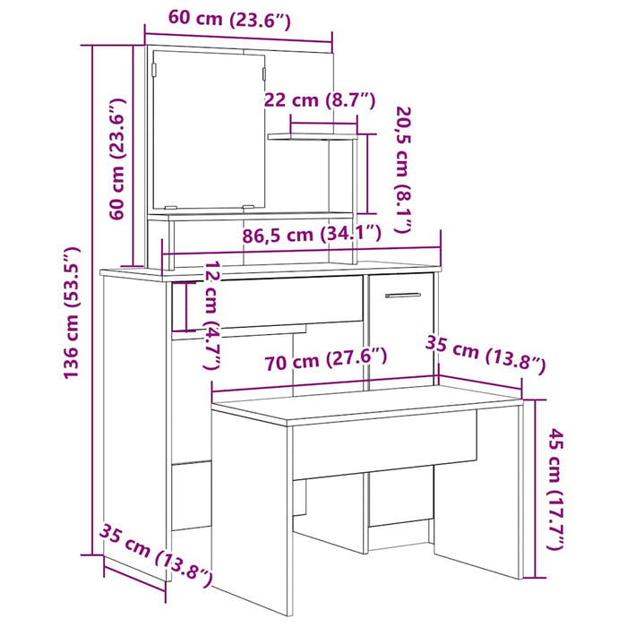 Dressing Table Set Artisan Oak Engineered Wood