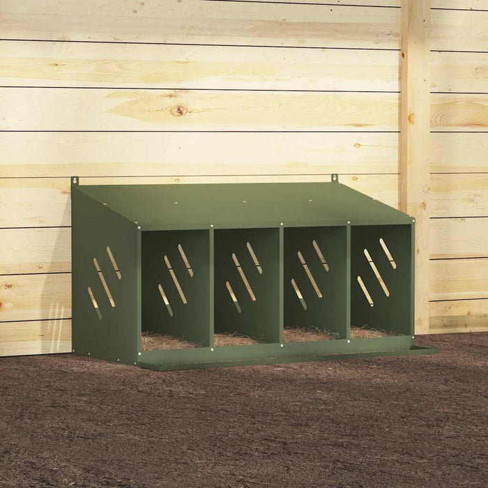 Chicken Nesting Box with 4 Compartments Olive Green Metal