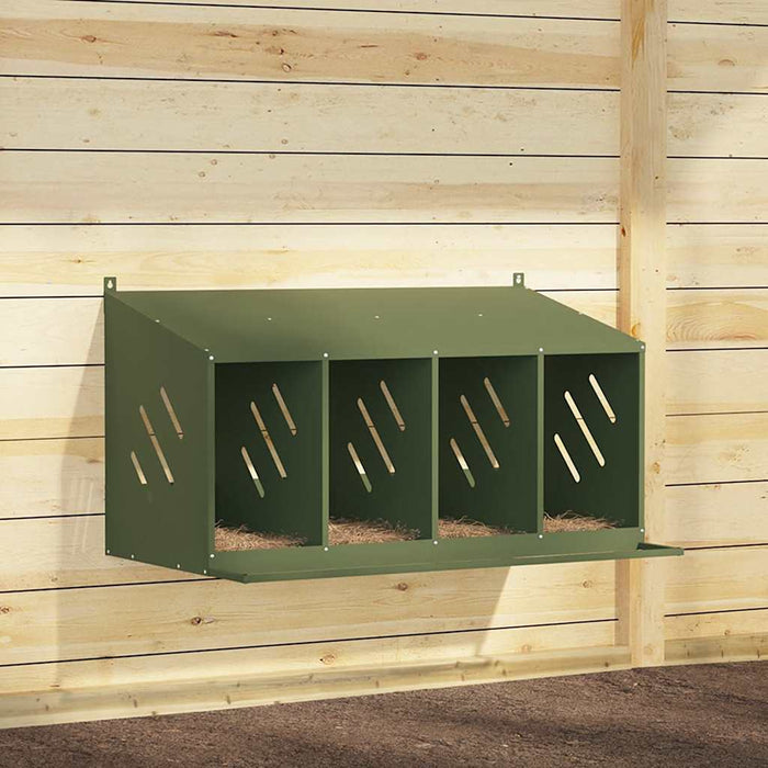 Chicken Nesting Box with 4 Compartments Olive Green Metal