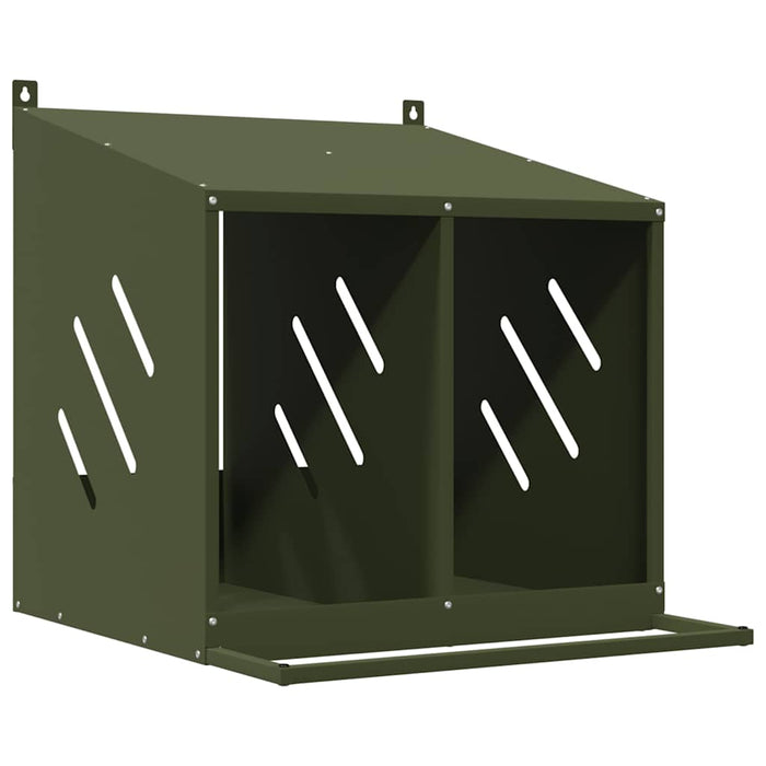 Chicken Nesting Box with 2 Compartments Olive Green Metal