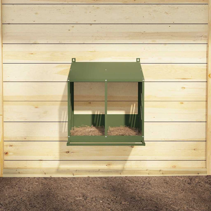 Chicken Nesting Box with 2 Compartments Olive Green Metal