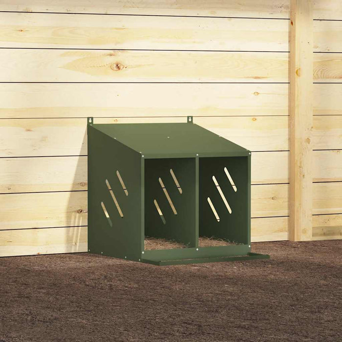 Chicken Nesting Box with 2 Compartments Olive Green Metal