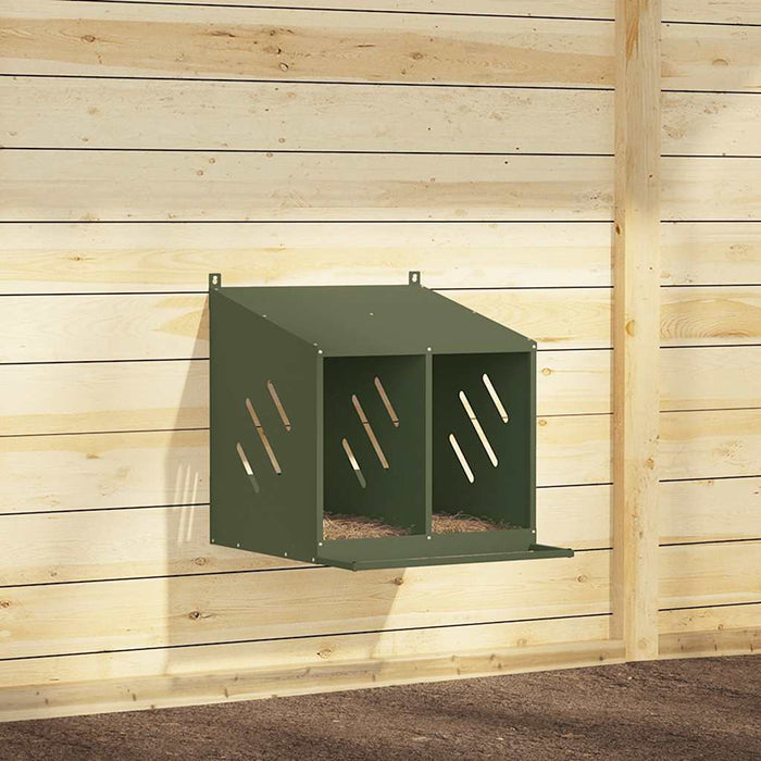 Chicken Nesting Box with 2 Compartments Olive Green Metal