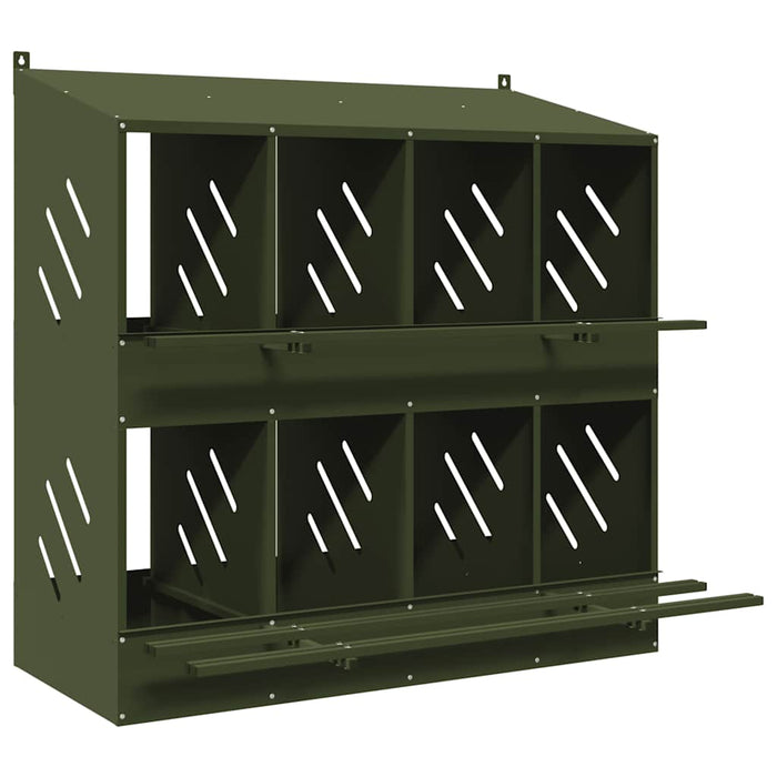 Chicken Nesting Box with 8 Compartments Olive Green Metal