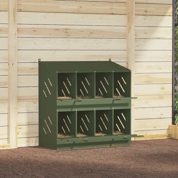 Chicken Nesting Box with 8 Compartments Olive Green Metal