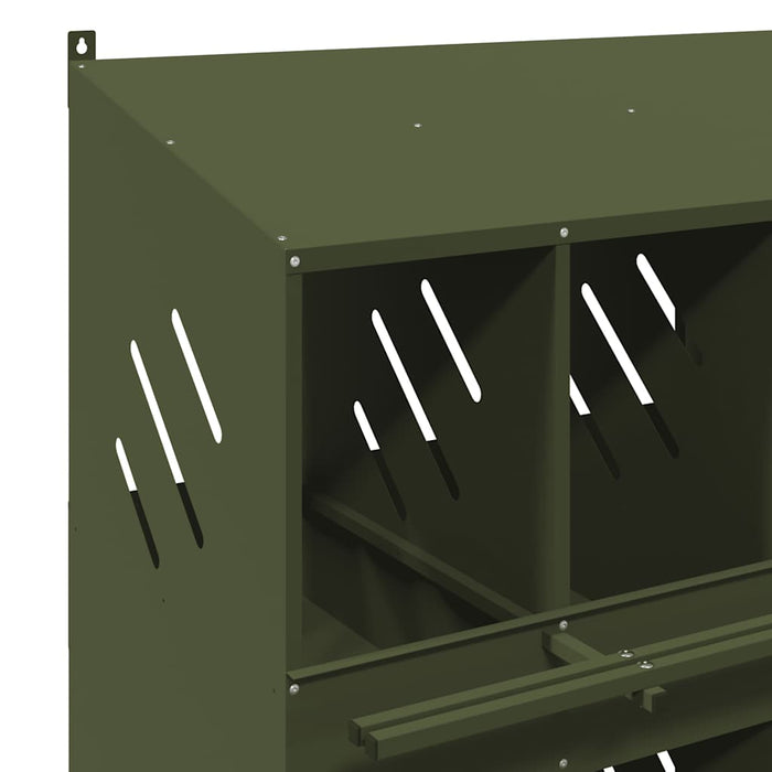 Chicken Nesting Box with 8 Compartments Olive Green Metal