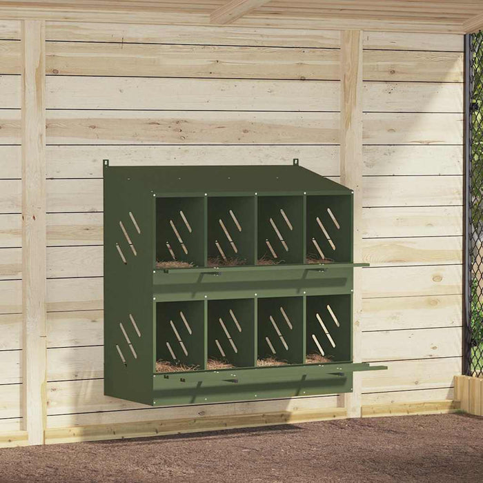 Chicken Nesting Box with 8 Compartments Olive Green Metal