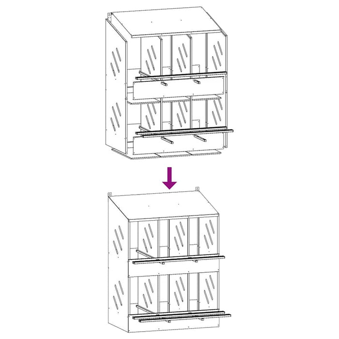 Chicken Nesting Box with 6 Compartments Galvanized Silver Metal