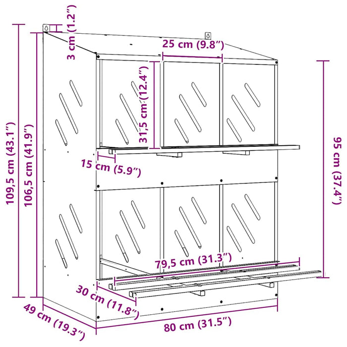 Chicken Nesting Box with 6 Compartments Galvanized Silver Metal