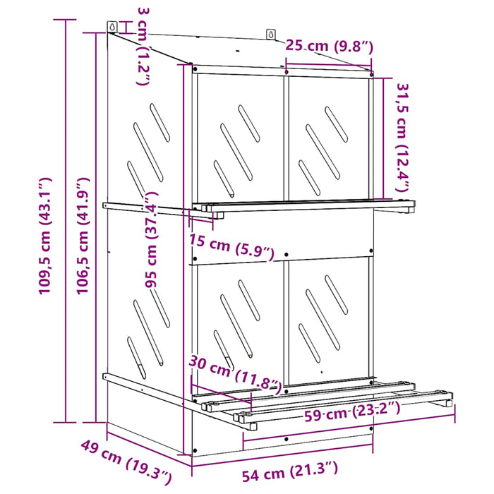 Cutie pentru pui cu 4 compartimente din metal argintiu galvanizat